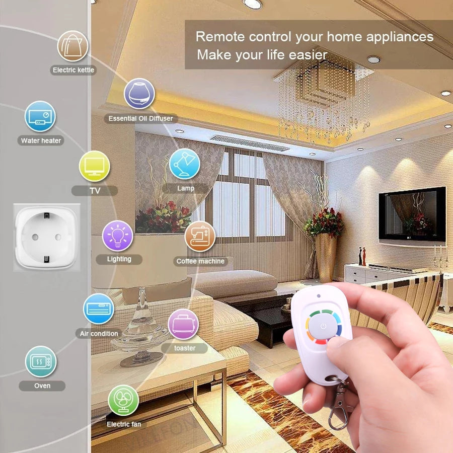 433 Mhz Wireless Remote Control AC220V 15A EV1527 Code Smart Socket Electric Plug Electrical Outlets For Light Lamp Smart Home