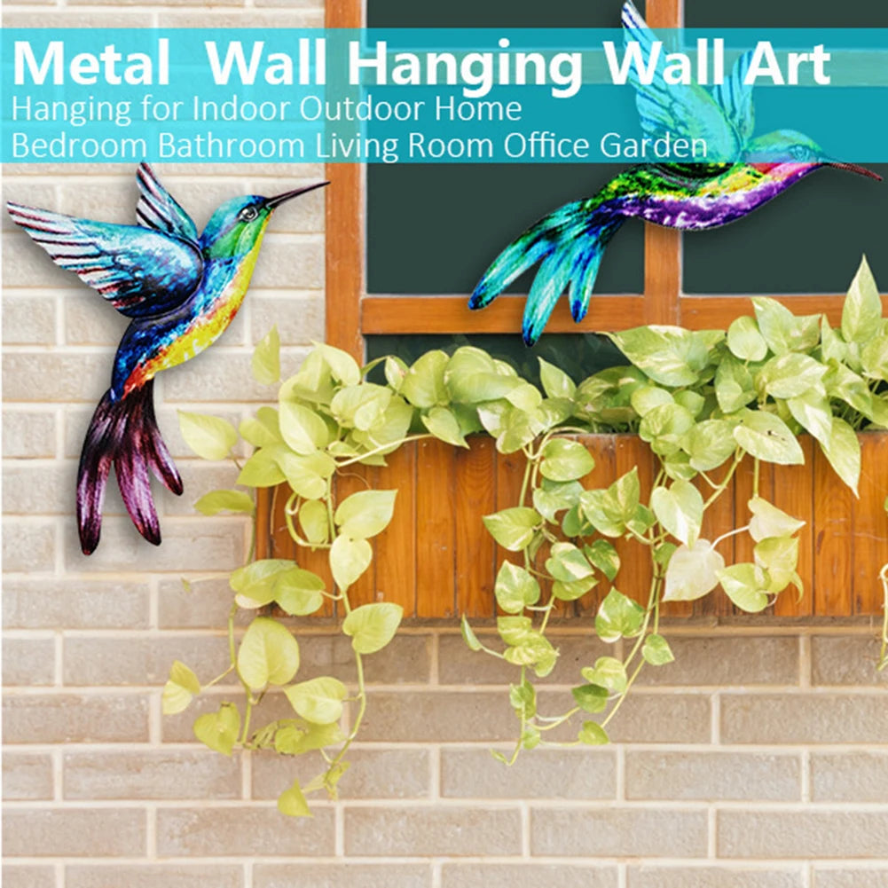 Metal Bird Wall Art Sculpture Outdoor Hanging Ornament Big Hummingbird Pendant For Garden Wall Home Decoration