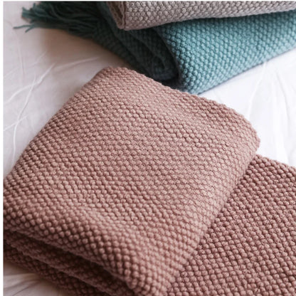 Textile City Corn Grain Waffle Embossed Knitted Blanket Home Decorative Thickened Winter Warm Tassels Throw Bedspread 130x240cm