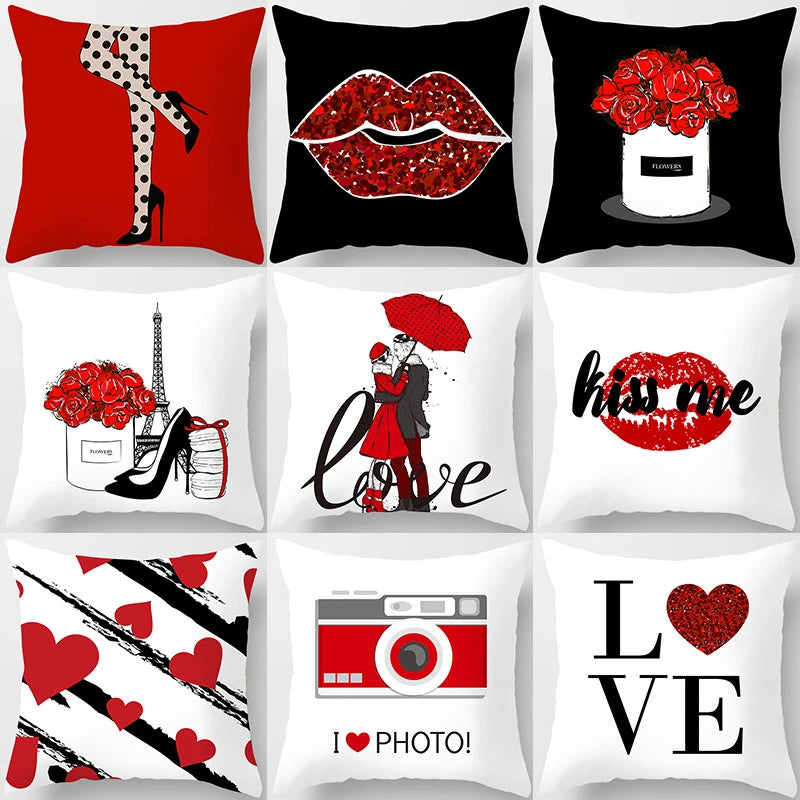 Valentines Day Decoration Pillowcase Sofa Cushion Case Bed Pillow Cover Home Decor Car Cushion Cover Kiss Throw Pillow Case 45cm