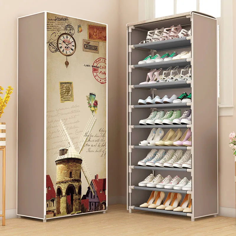 Simple Dustproof Shoe Rack Easy to Install Nonwoven Shoes Storage Organizer Space Saving Stand Holder Multi-Layer Shoe Cabinet