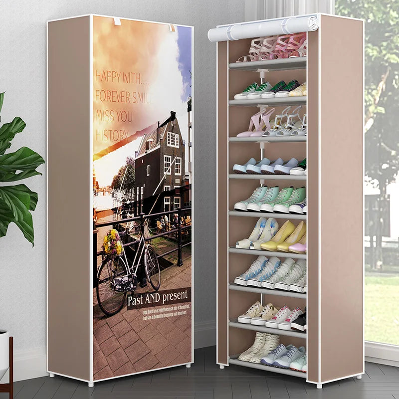 Simple Dustproof Shoe Rack Easy to Install Nonwoven Shoes Storage Organizer Space Saving Stand Holder Multi-Layer Shoe Cabinet