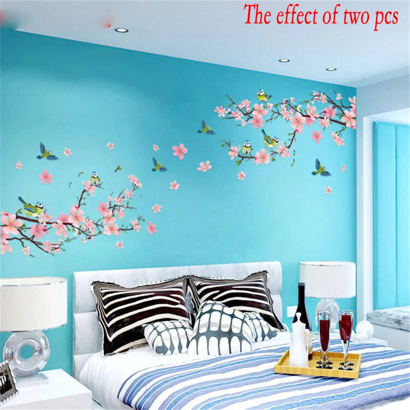 1 pc Sakura Wall Stickers Kids Rooms Bedroom Living Room DIY Art PVC Beautiful Flower Tree Removable Wallpaper home decor New