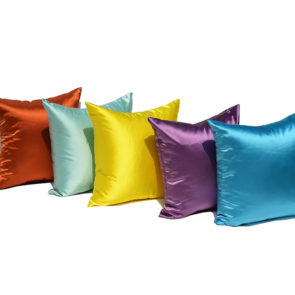 1pc 45*45cm Satin Pillowcase Comfortable Square Home Sofa Decor Solid Color Throw Pillow Cover Case Satin Cushion Cover