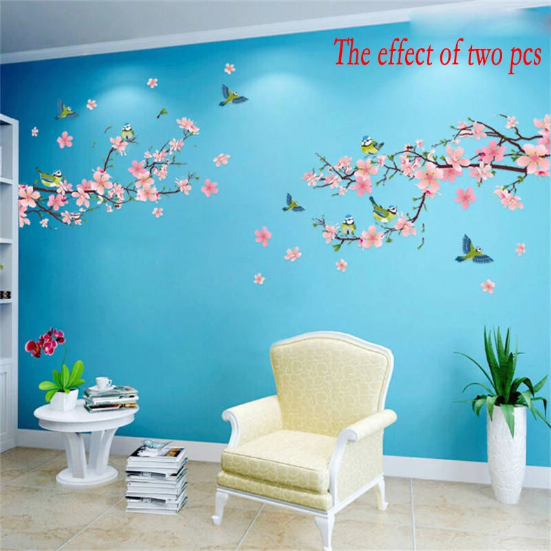 1 pc Sakura Wall Stickers Kids Rooms Bedroom Living Room DIY Art PVC Beautiful Flower Tree Removable Wallpaper home decor New