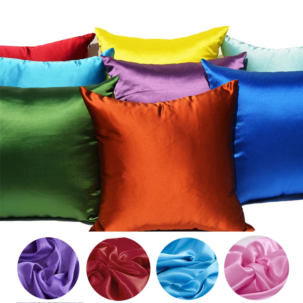 1pc 45*45cm Satin Pillowcase Comfortable Square Home Sofa Decor Solid Color Throw Pillow Cover Case Satin Cushion Cover