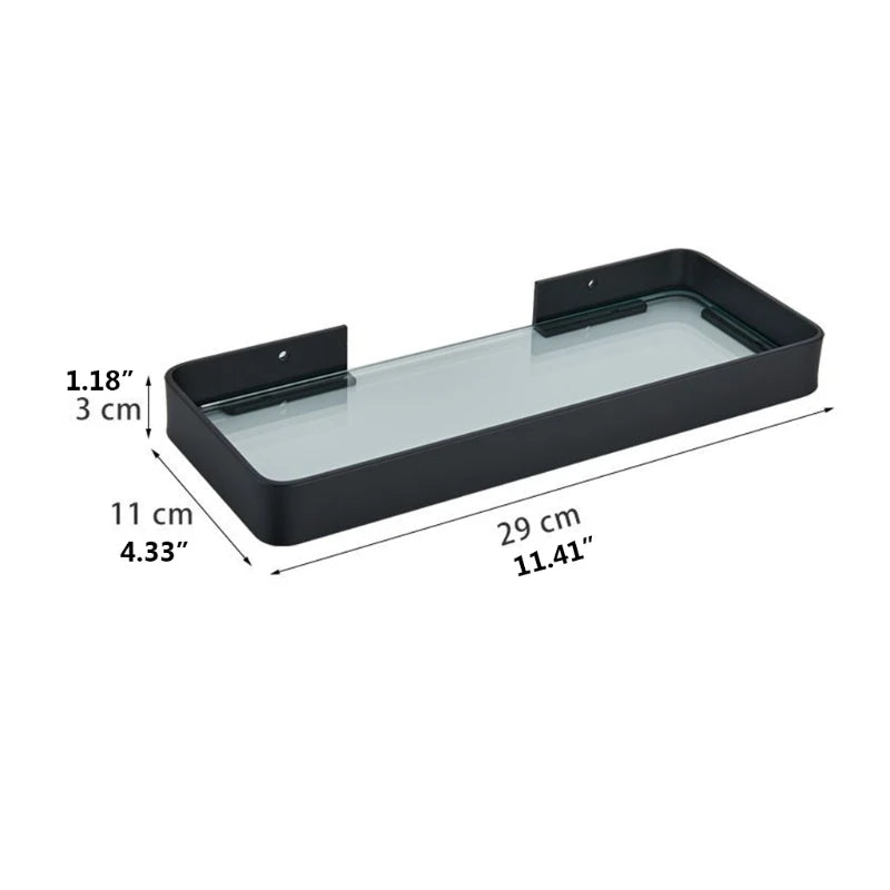 Bathroom Shelving Solution Rectangular Tempered Glass Bathroom Shelf Wall Mounted with Aluminum Frame Shower Storage