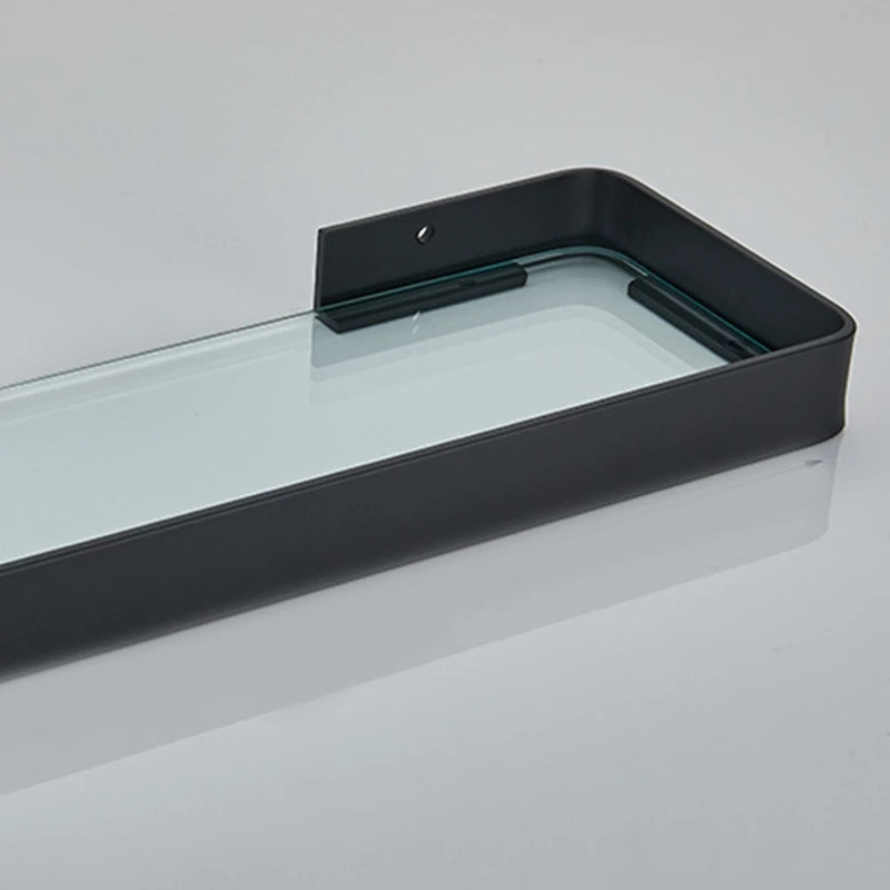 Bathroom Shelving Solution Rectangular Tempered Glass Bathroom Shelf Wall Mounted with Aluminum Frame Shower Storage