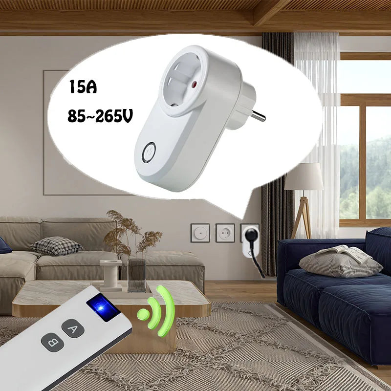 Wireless Remote Control Switch Electrical Outlet Smart EU Wall Socket and 433mhz Transmitter 220V 15A Plug for LED/Light/Lamp