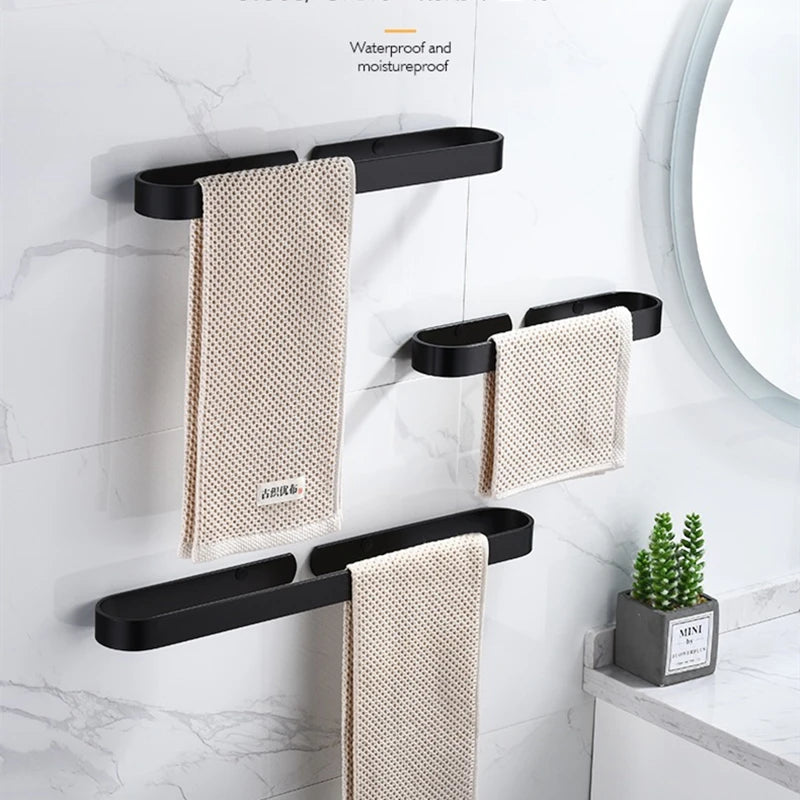 Bathroom Hardware Kit Black Aluminum Toilet Paper Holder Nail-Free Glue Kitchen Accessories Towel Rack Single Hook Tissue Rack