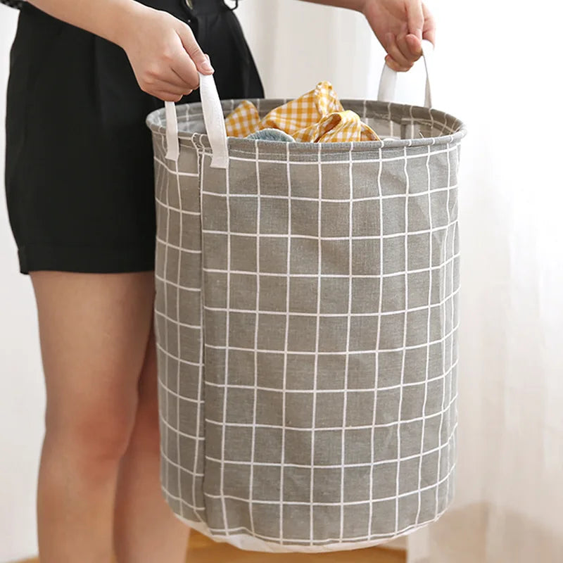 Laundry Basket Cotton Linen Foldable Laundry Hamper Waterproof Organizer Bucket Clothes Toys Large Capacity Home Storage Basket