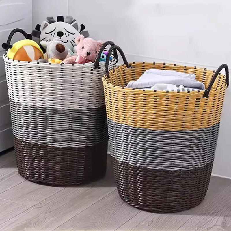 Foldable Laundry Storage Basket Plastic Rattan Dirty Clothes Organizer Baskets Kids Toys Sundries Organizer Barrel Home Storage