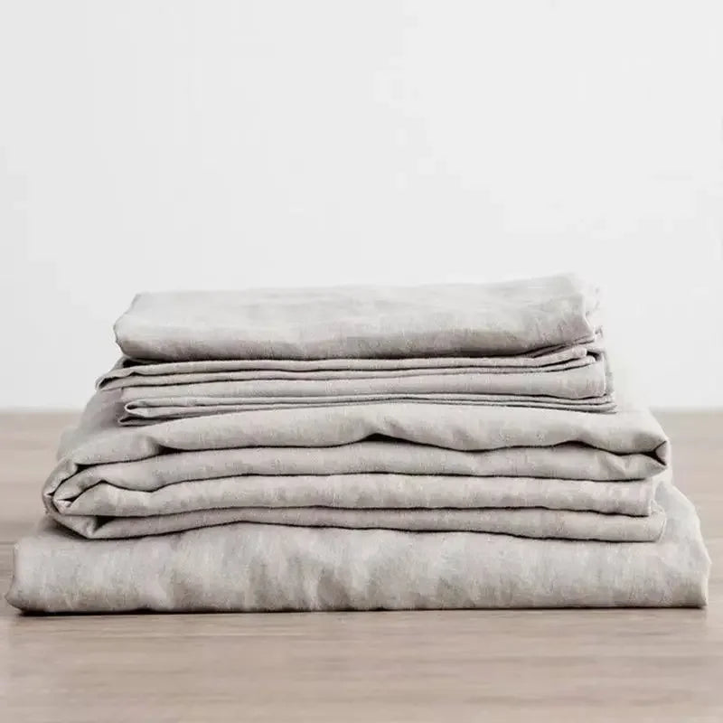 3PCS 100% Washed Linen Sheet Set Natural Flax Bed Sheets 2 Pillowcases Breatherable Soft Farmhouse Bedding Bedsheet Flat Sheet