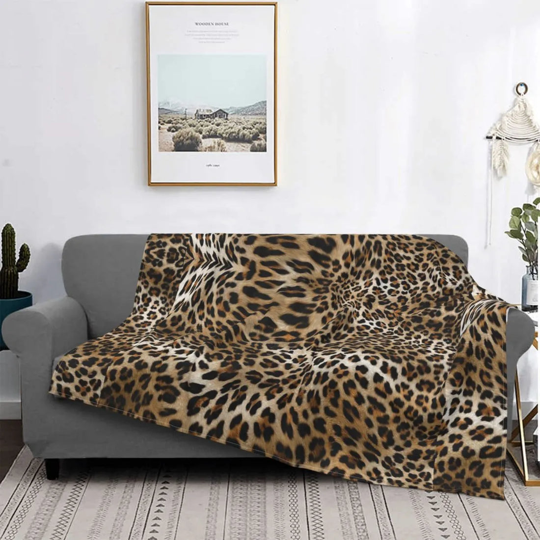 Leopard Pattern Throw Blanket, Brown Cheetah Print Flannel Fleece Blankets, Fuzzy Plush Animal Spot Blanket for Bed Couch Sofa