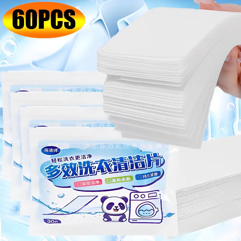 60/30PCS Laundry Detergent Sheets Easy Dissolve Laundry Tablets Strong Deep Cleaning Detergent Laundry Soap for Washing Machine