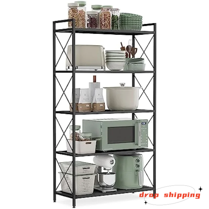 SONGMICS 5-Tier Metal Storage Rack, Shelving Unit with X Side Frames, Dense Mesh, 12.6 x 31.5 x 57.3 Inches, for Entryway, Kitch