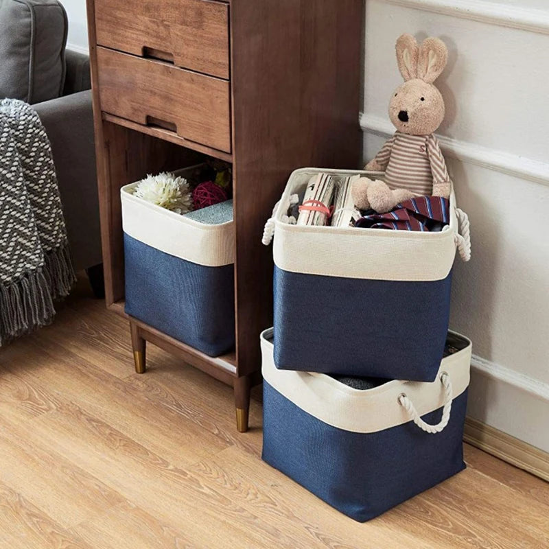 Cube Storage Basket Fabric Sturdy Linen Storage Bins Organizer With Handles For Clothes Children’s Toys Foldable Storage Boxes