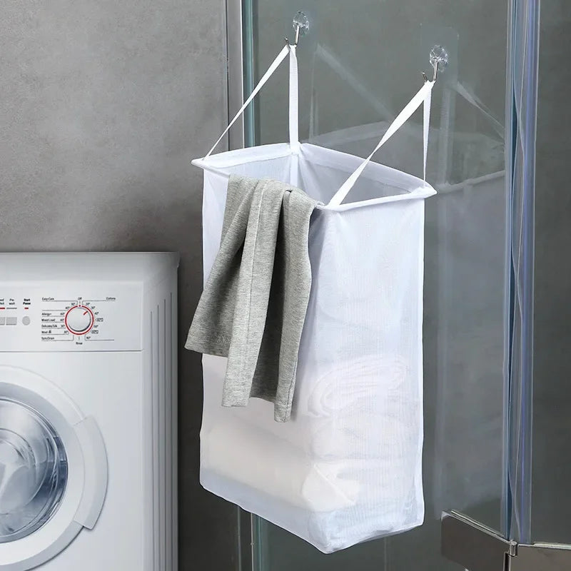 Hanging Net Bag With Sticker Wall-Mounted Laundry Basket Dirty Clothes Storage Basket Bathroom Organzier Mesh Bag Laundry Hamper