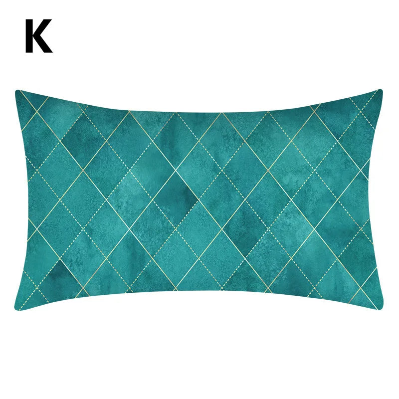 Rectangular Teal Blue Green Pillowcase Nature Style Sofa Waist Lumbar Throw Zippered Cushion Protector Cover Home Decor 30x50cm