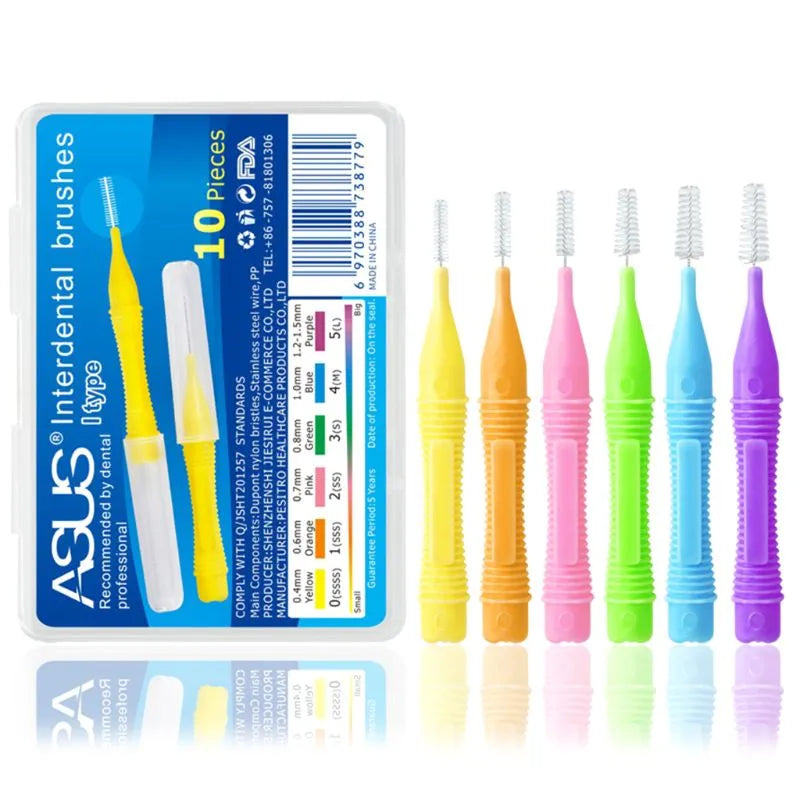 10pcs/lot Interdental Brush Dental Floss Teeth Oral Clean Toothpick Kit 0.4-1.5mm Tooth Cleaning Tool Dental Orthodontic Brush