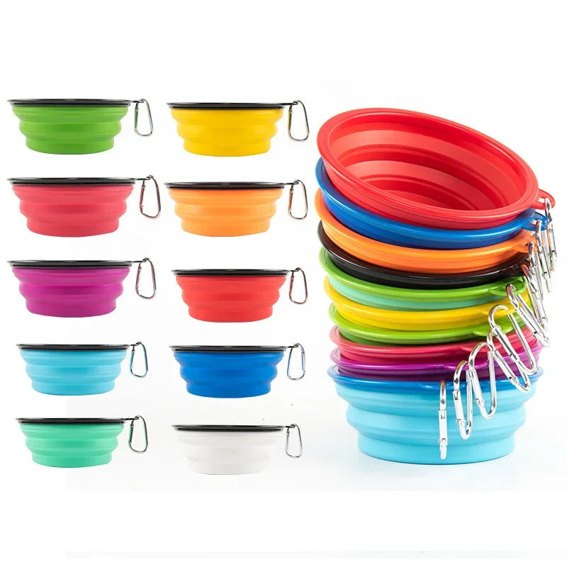 1000/350ml Solid Color Foldable Dog Bowl Food Container Collapsible Dog Bowl Water Dish Feeder Portable Water Bowl for Pet Cats