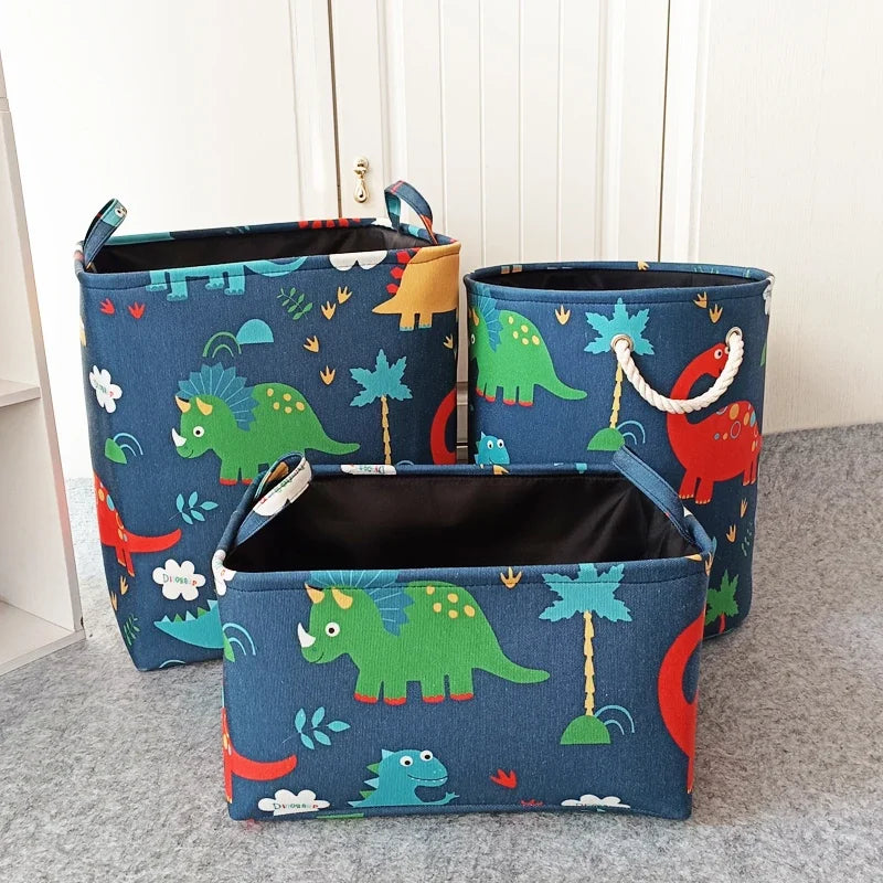 Foldable Sundries Storage Basket Canvas Cartoon Dinosaur Storage Box for Kids Toys Clothes Laundry Basket for Home Organizer