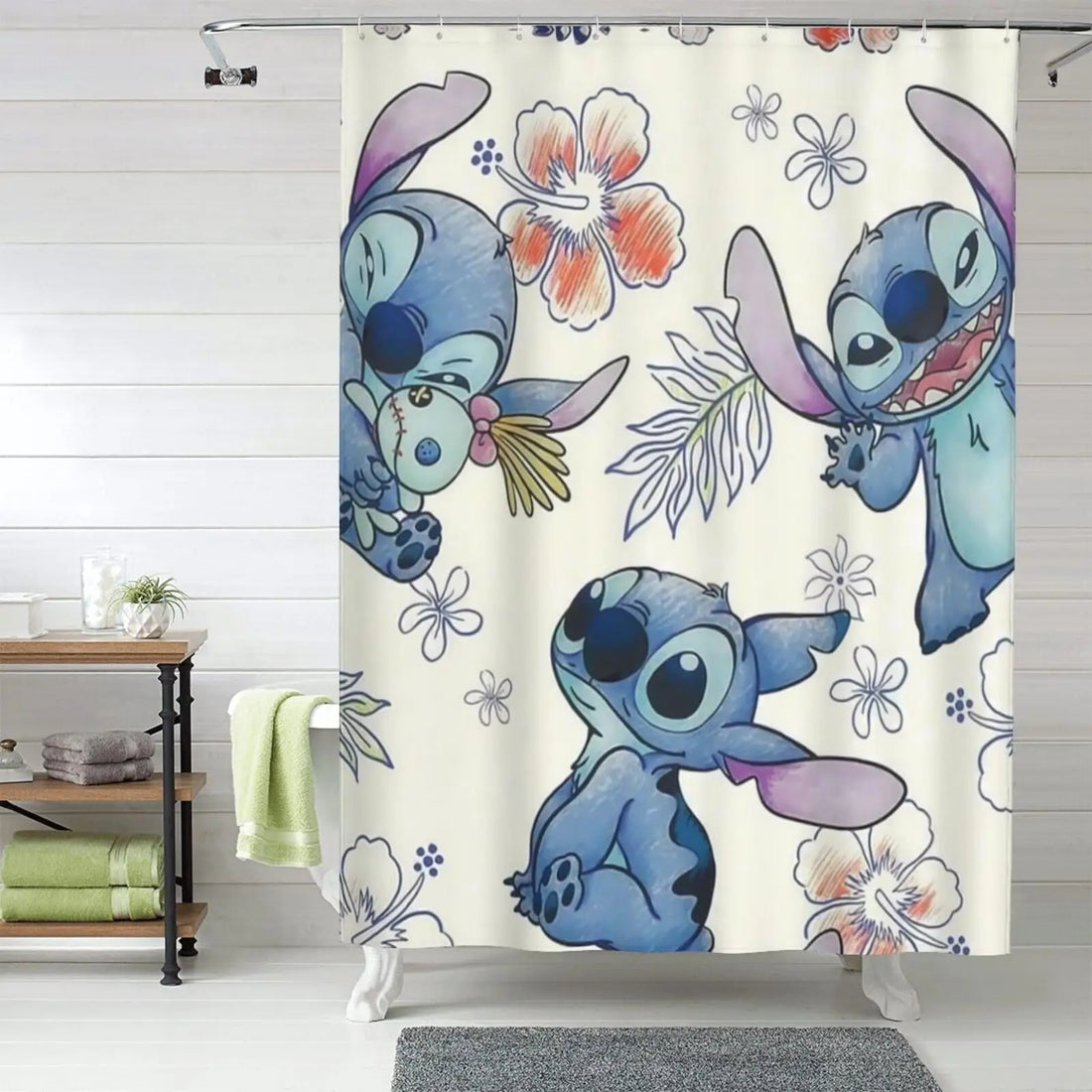 Disney Anime Stitch Shower Curtain Cute Themed Bath Curtain Art for Home Bathroom Bathtub Gym Hotel Decor Gift Children Women