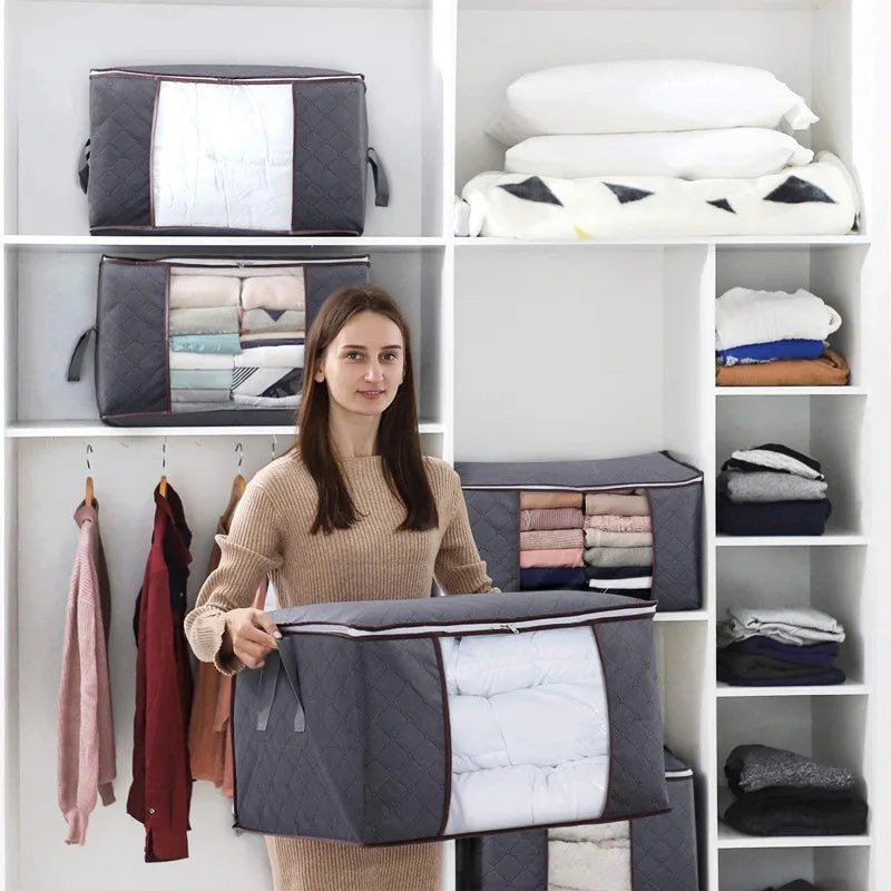 2/4PCS Large Clothes Storage Bags with zipper Foldable Wardrobe Closet Organizers Storage Box for Blanket Comforter Clothing