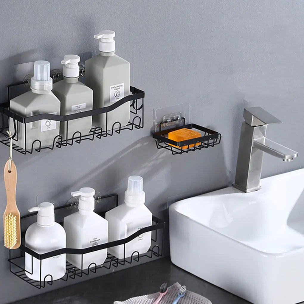 4x Black Stylish Bathroom Shelves With Practical Storage Solutions Variety Of Sizes Bathroom Storage