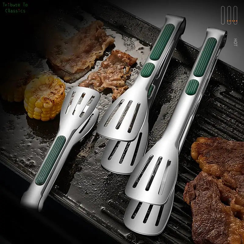 7/9/12inch 304 Stainless Steel Food Clip BBQ Grill Steak Food Clip Silicone Non-slip Handle Bread Tong Party Kitchen Accessories