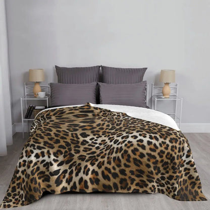 Leopard Pattern Throw Blanket, Brown Cheetah Print Flannel Fleece Blankets, Fuzzy Plush Animal Spot Blanket for Bed Couch Sofa