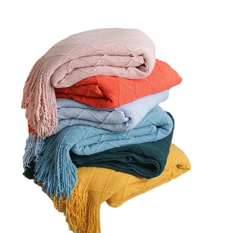 Nordic Knitted TV Blankets Bed End Decor Drop ShipShawl Sofa Blanket with Tassels Scarf Sofa Emulation Fleece Throw Blanket