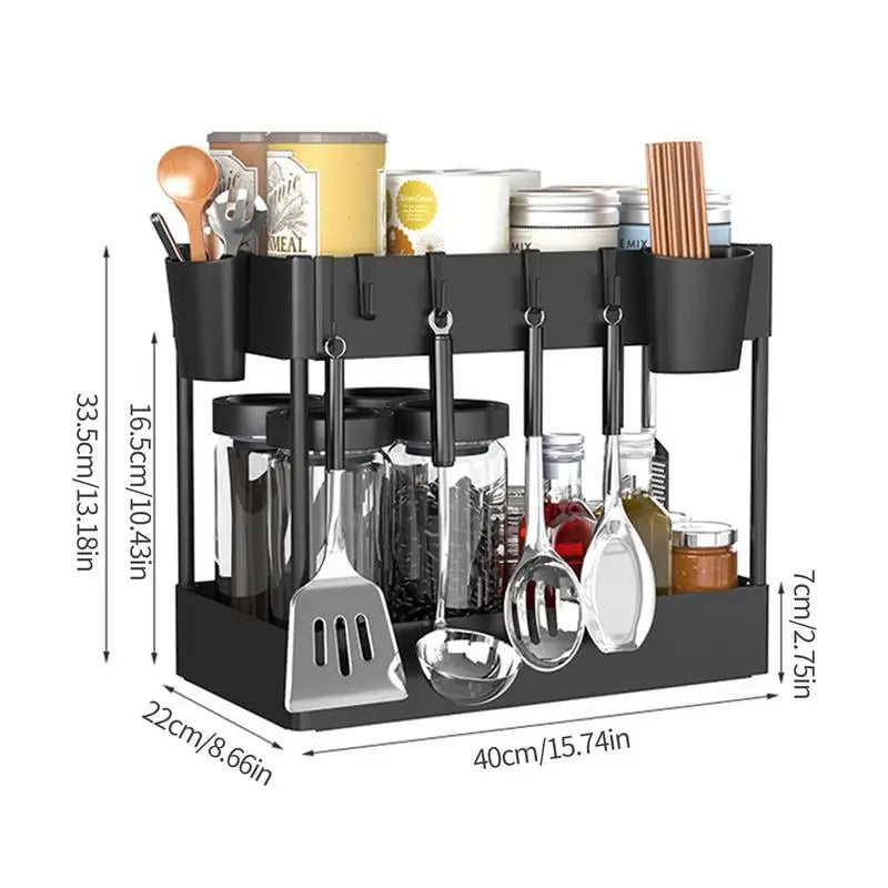 Under Sink Storage 2-Tier Storage Rack Bathroom Kitchen Sink Storage Organizer With Hook &amp; Hang Cup Under Sink Storage Solution