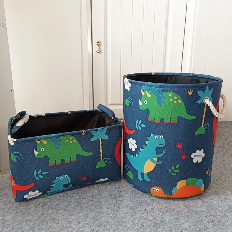 Foldable Sundries Storage Basket Canvas Cartoon Dinosaur Storage Box for Kids Toys Clothes Laundry Basket for Home Organizer