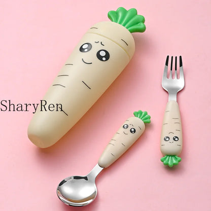 1/3Pcs Baby Feeding Utensils Cartoon Vegetable Fork Spoon Child Cutlery Set Kid Teaspoon Tableware Kitchen Gadgets Baby Items