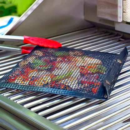 Bbq Grill Mesh Bag, Non-Stick Bbq Grill Bag Grill Reusable and Easy To Clean Non-Stick Grid Grill Bag with Brush