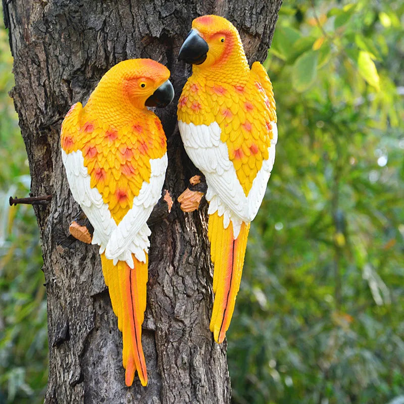 Simulation Parrot Statue Birds Wall Mounted Outdoor Garden Resin Tree Hanging Decoration Animal Sculpture Home Ornament Decor