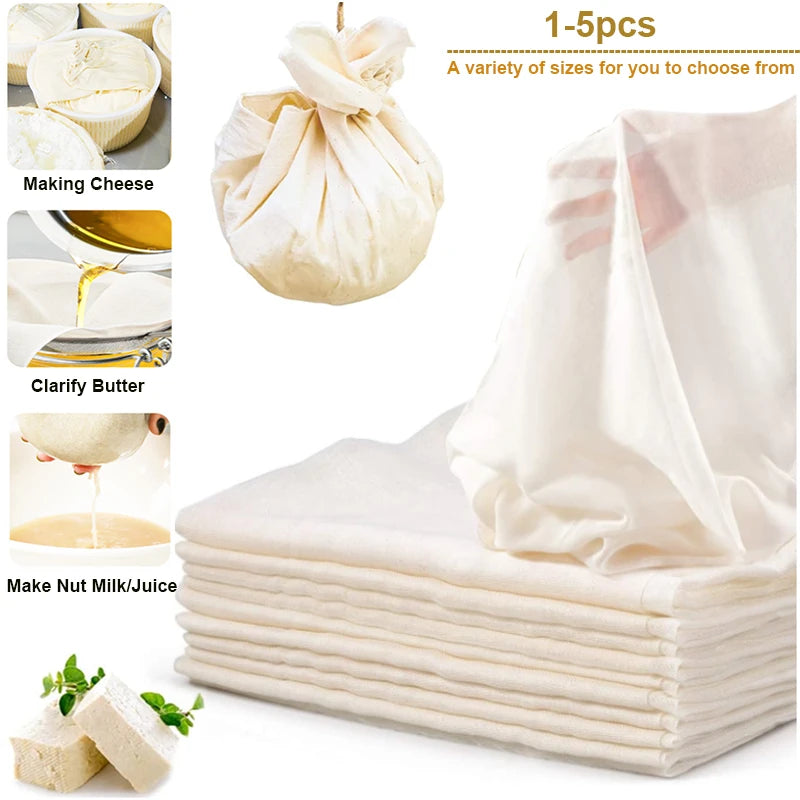 1-5p Cotton Gauze Muslin Tofu Cheese Soy Milk Wine Filter Cloth Kit DIY Soy Pressing Kitchen Gadgets Baking Ferment Pastry Tools