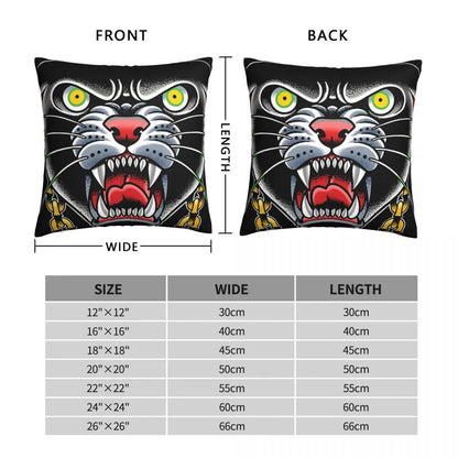 Traditional Tattoo Panther Head Illustration Throw Pillow Case Gothic Cushion For Home Sofa Chair Decorative Hug Pillowcase