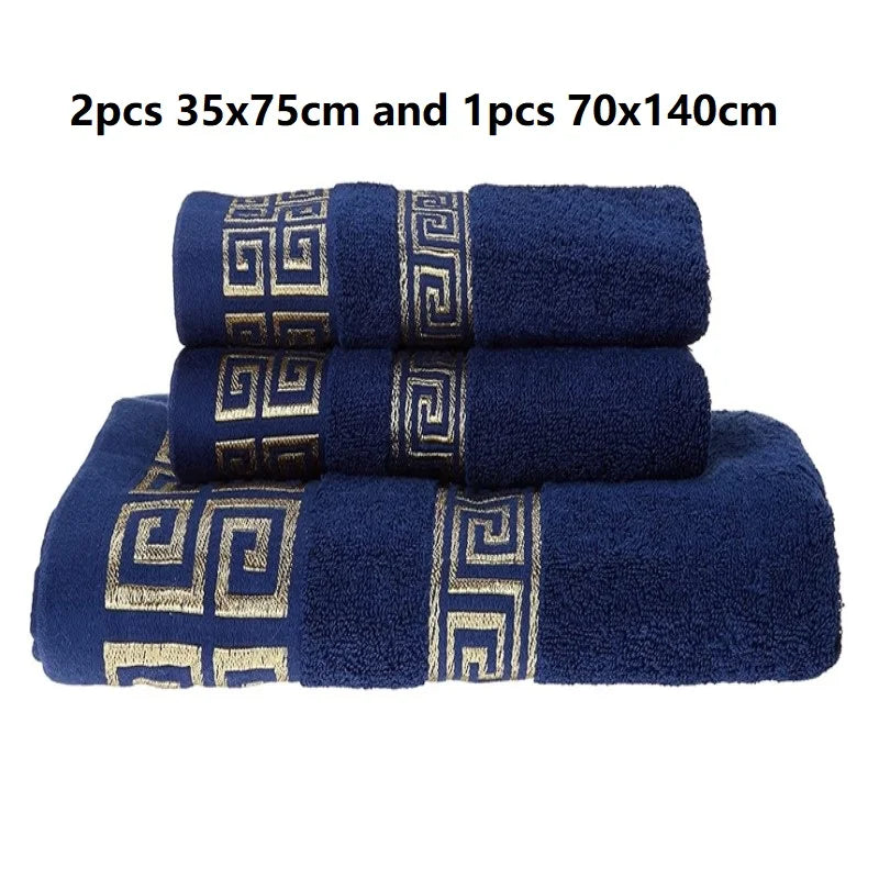 Inyahome Pack of 3 Luxury Embroidered 100% Cotton Bathroom Towels Sets 1 Large Bath Towel 2 Hand Face Towels Toalhas De Banhos