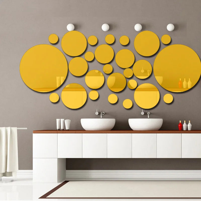 32pcs Geometric Circle 3D Mirror Wall Stickers DIY Home TV Background Living Room Bathroom Decor Removable Combination Sticker