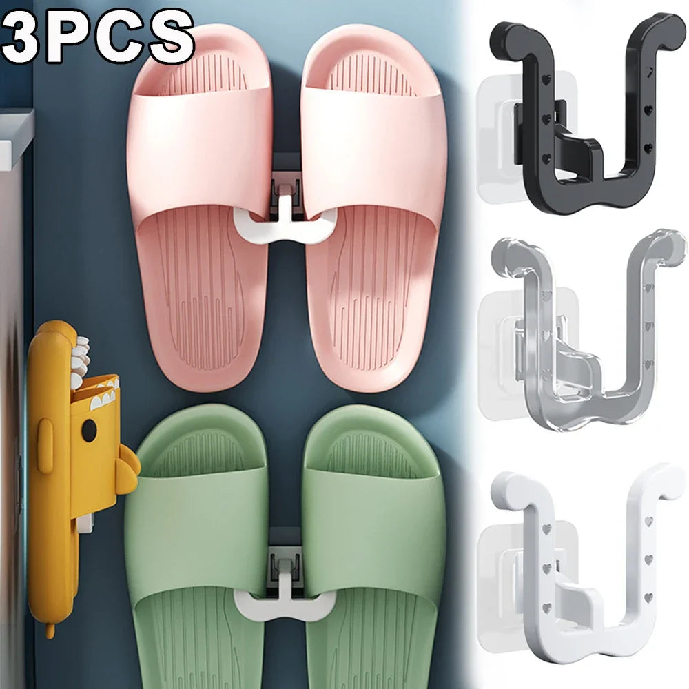 3/1Pcs Slippers Rack Punch-Free Bathroom Slipper Organizer Hook Toilet Drainage Rack Adhesive Bedroom Storage Shoe Drying Rack