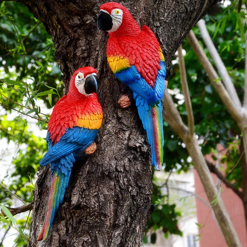 Simulation Parrot Statue Birds Wall Mounted Outdoor Garden Resin Tree Hanging Decoration Animal Sculpture Home Ornament Decor