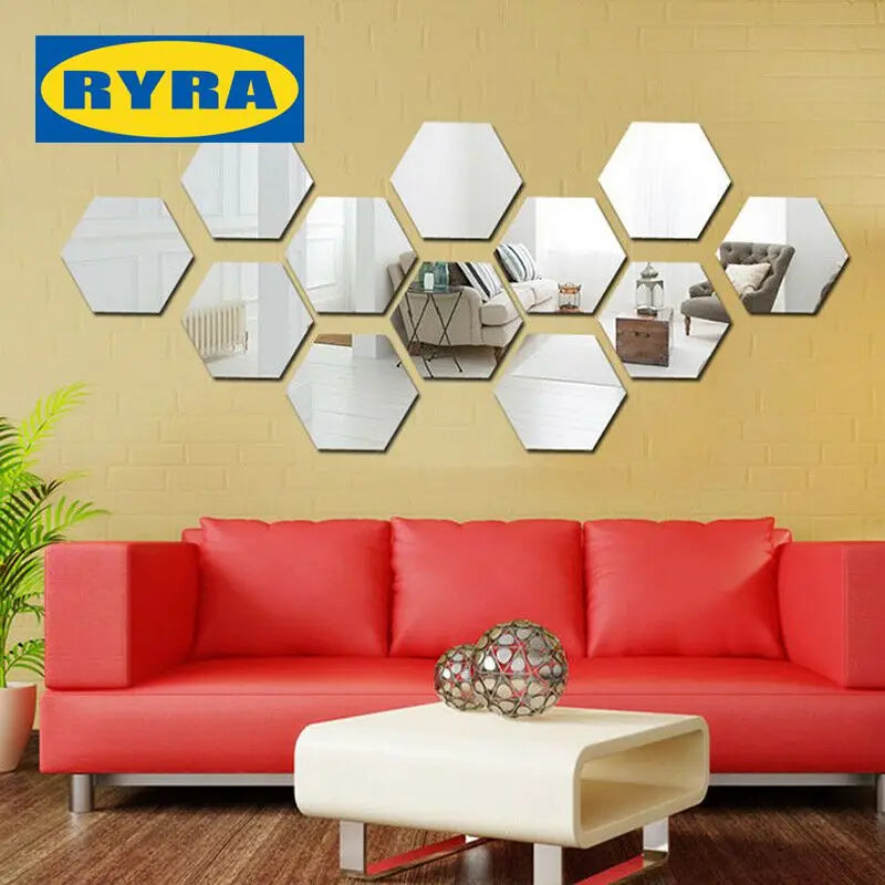 3d Mirror Living-room Decal Hexagon Drop Ship Home Decor Mirror Wall Sticker Decorative Mirror Self-adhesive Stickers