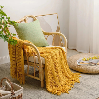 Nordic Crocheted Blanket Travel Blankets Khaki Sofa Bed Throw Blanket Tassels Air Conditioner Blankets Hollow Plaid Drop ship