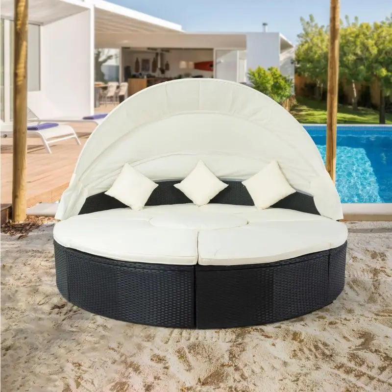 Outdoor Patio sofa chair Day bed with Canopy Rattan Wicker Furniture Sectional Seating with Washable Cushions for Backyard Porch