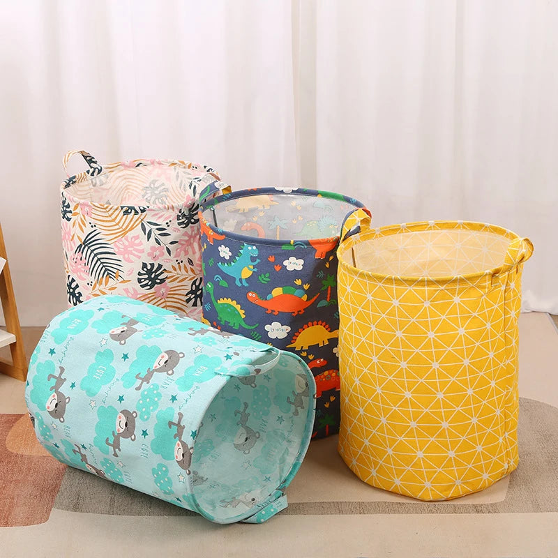 Print Laundry Basket Foldable Home Laundry Storage Bag Portable Cotton Linen Hamper For Kids Toys Dirty Clothes Basket Organizer