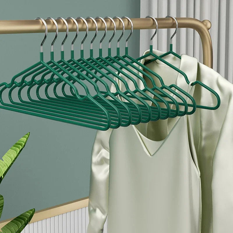 10pcs- Metal Traceless No-slip Clothes Hangers, Durable Strong Clothes Racks, Household Space Saver For Organization Of Bedroom