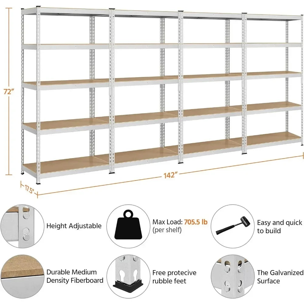 Topeakmart 4PCS 5-Tier Utility Shelves, Metal Storage Shelves Garage Shelving Unit Adjustable Garage Storage Shelves