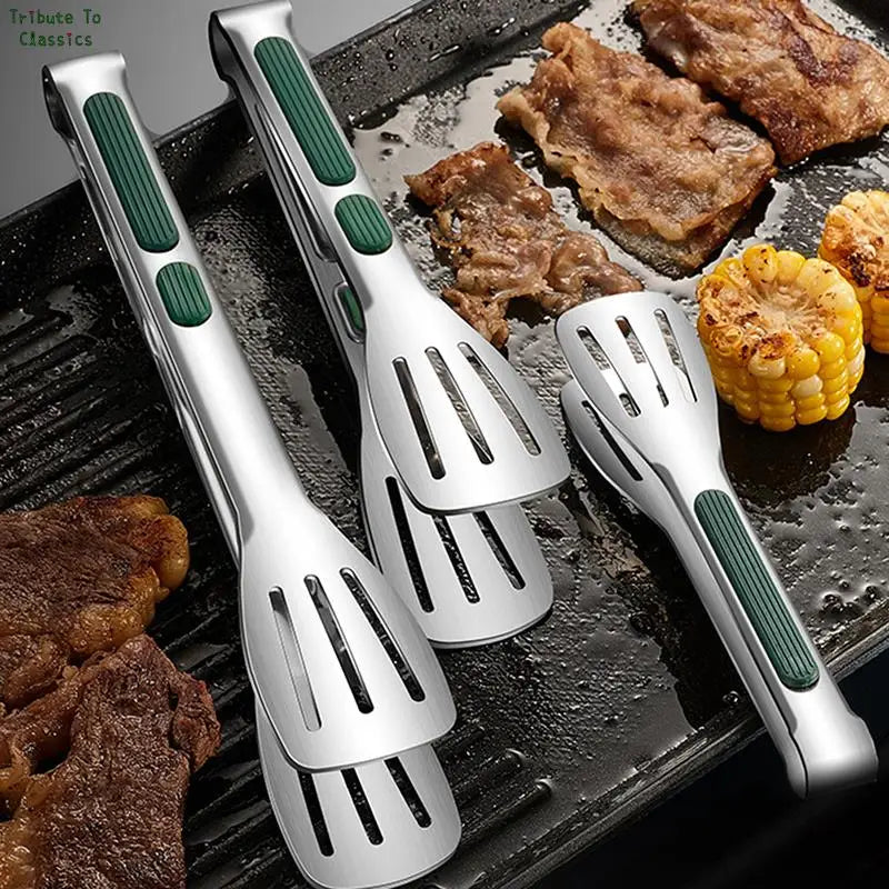 7/9/12inch 304 Stainless Steel Food Clip BBQ Grill Steak Food Clip Silicone Non-slip Handle Bread Tong Party Kitchen Accessories